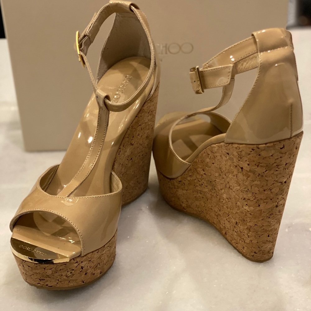 Jimmy Choo Nude Platform Wedge Sandals